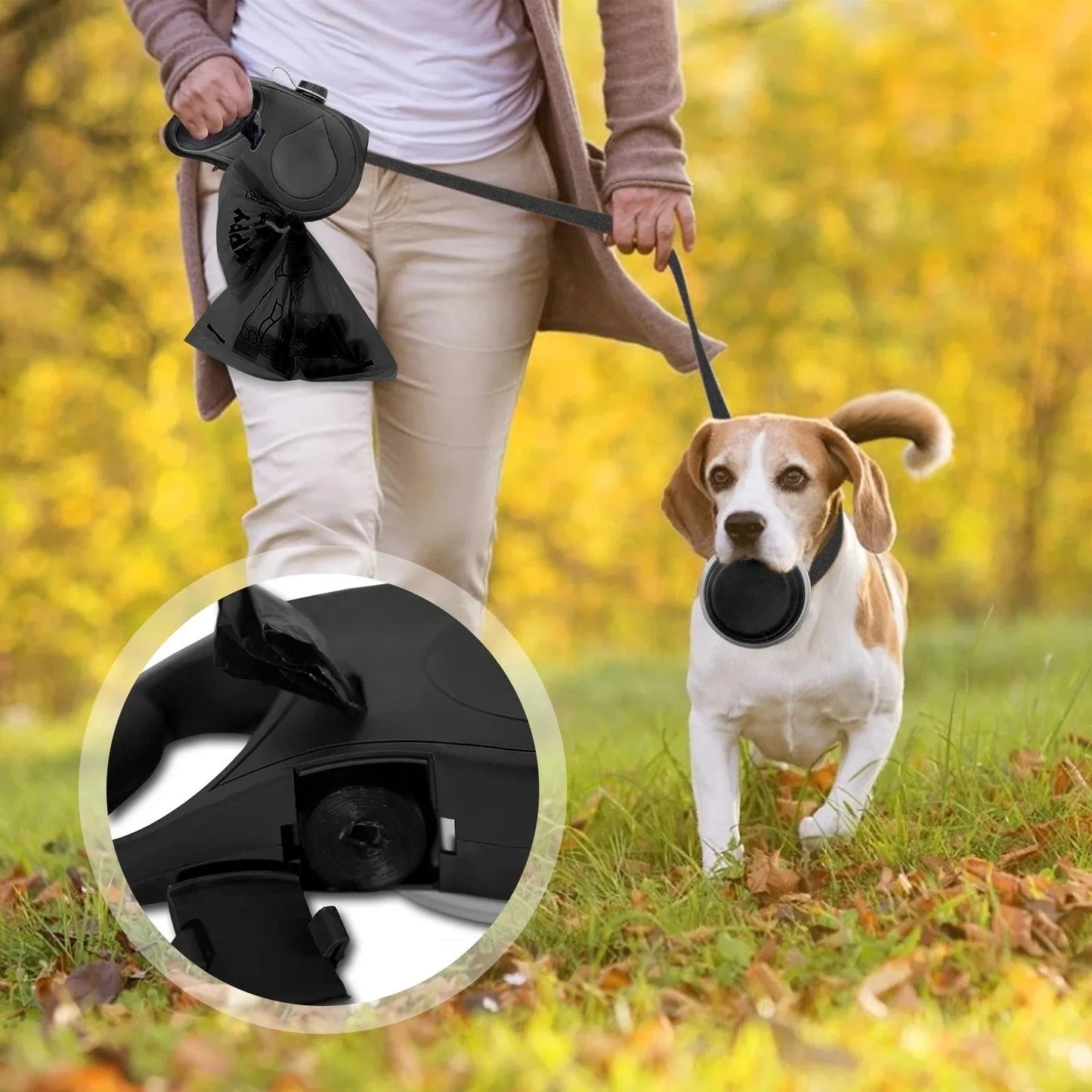 Dog Leash with Water & Bags For Poop